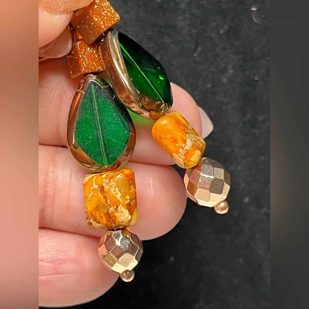 OMG EARRING-stunning green and orange crystal/beads with gorgeous accents